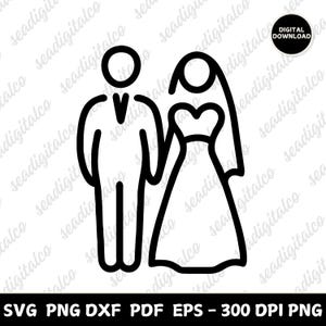 Ícone de Noiva e Noivo SVG | Ilustrações de Convites de Clipart de Casamento | Símbolos de Casamento Desenhados à Mão para Cricut, Design de Esboço | Corte a Laser