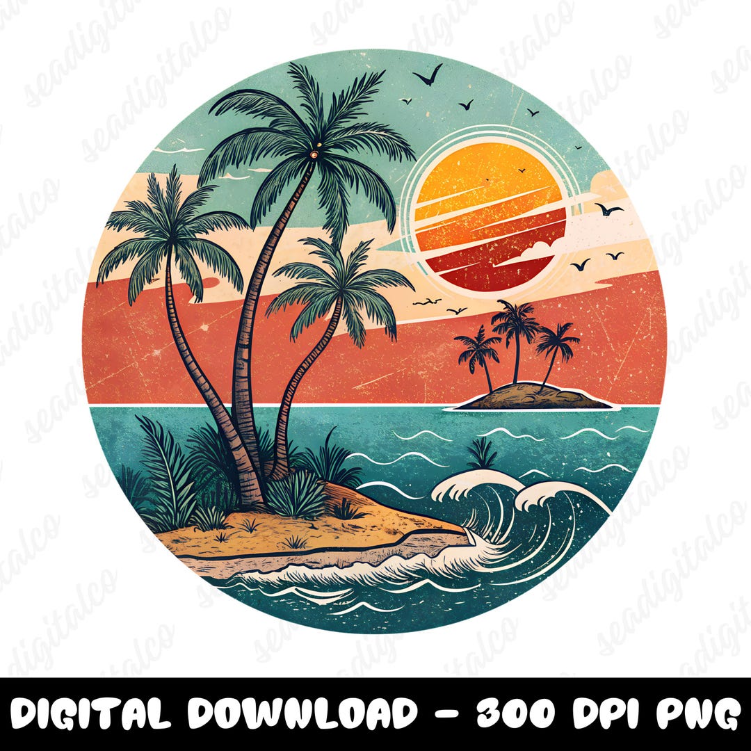 Retro Palm Tree Sunset PNG Sublimation Design, 80s Sunset Beach Clipart ...