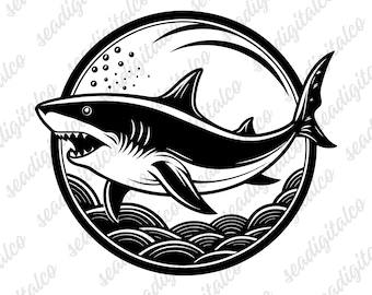 Shark In The Ocean Svg, Shark Design Svg, Shark Silhouette, Shark Clipart, Great White Shark, Fish Svg, Files for Cricut, PNG & DXF