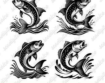 Bass Fishing SVG Bundle | Fisherman Cut Files for Cricut & Sublimation | Big Mouth Bass, Fishing Silhouette | Fishing Shirt Design