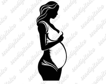 Kobieta w ciąży SVG, sylwetka kobiety w ciąży, dzień matki SVG, rysunek mamy, macierzyństwo Cricut sylwetka ciąży, życie mamy SVG, Dxf, Png