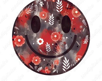 Smiley-Gesicht Blume PNG Clipart mit transparentem Hintergrund für Sublimation, niedliche Retro Distressed Smiley Grafik digitaler Download