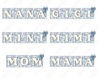 Mama Chinoiserie Coquette Bow Png Bundle, Blue Floral Mama Png, Toile Coquette Bow Sublimation, Mama Mimi Png, Trendy Mama Shirt Design
