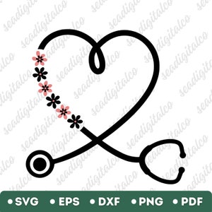 Heart Stethoscope Svg, Floral Stethoscope Svg, Doctor Svg Cut File, Nurse svg, Stethoscope SVG Cut File, Vector Stethoscope Svg, Medical Svg