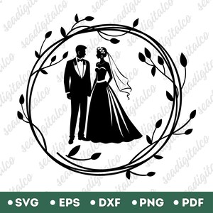 Boda Svg, Novia y novio Svg, Clipart de novios, Esposo y esposa Svg, Pareja casada Svg, Camisas de boda, Archivo de corte Cricut, Silhouette DXF