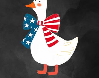 Patriotic Goose PNG Sublimation Design, 4th of July American Flag Goose Clipart, USA Coquette Png, Independence Day Png, Funny Freedom Goose