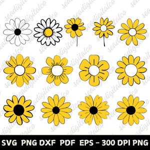 Lot tournesol SVG | Fichiers floraux découpés pour Cricut | Silhouettes et cliparts tournesol dessinés à la main | Fichiers découpés au laser