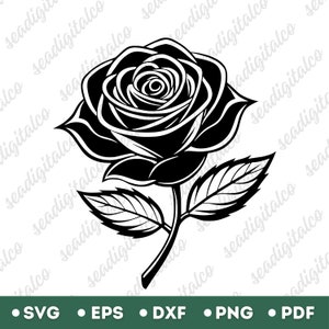 Rose Svg, Rose Clip Art, Rose Silhouette, Black Rose Svg, Rose Dxf File, Flowers Svg, Rose Vector, Svg File for Cricut, PNG & EPS