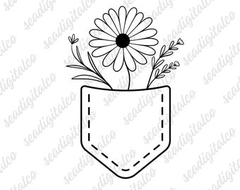 Flower in Pocket Svg, Floral Pocket Svg, Pocket SVG, Daisy Svg, Shirt Pocket Svg, Flower Svg Files For Cricut, Instant Download, Silhouette
