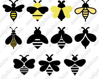 Ensemble SVG Abeille | Limes découpées abeille et bourdon pour Cricut | Clipart silhouette d'abeille, Abeille à miel PNG | Dessins d'abeilles mignons pour fichier découpé au laser