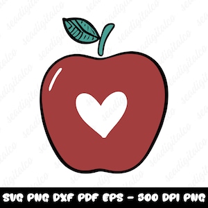 Apple Heart SVG Laser Cut File, Teacher Apple Clipart, Heart Shape Laser Design, Red Apple Svg Cut Files for Cricut, DXF & EPS
