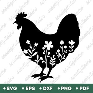 Floral Chicken SVG, Farm Animals Svg, Chicken Flower Png, Chicken Silhouette, Chicken Lover Png, SVG Files for Cricut, Vector Illustration