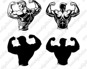 Bodybuilding SVG Bundle | Gym Workout Cut Files | Muscle Man Fitness Clipart for Cricut & Silhouette | Bodybuilder Silhouettes, Vectors