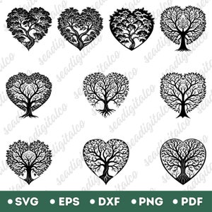 Baum des Lebens DXF, Herz Baum Clipart, Baum Silhouette Vektor, Liebesbaum zwar, Laser geschnitten Dateien, Schnittdateien für Cricut, PNG EPS