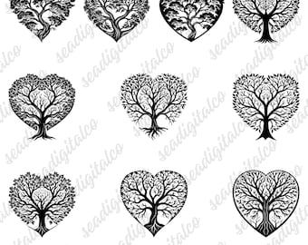 Heart Tree DXF, Tree of Life Svg, Heart Tree Clipart, Tree Silhouette Vector, Love Tree Svg, Laser Cut Files, Cut Files for Cricut, PNG EPS