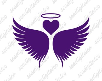 Heart with Angel Wings Svg, Angel Wings Clipart, Purple Heart SVG, Angel Wing Vector, Memorial Day SVG, Wings Cut File For Silhouette