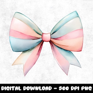 Pastel Colorful Coquette Bow PNG, Watercolor Bow Illustration for Clipart, Vintage Sublimation and Design Projects