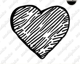 Archivos de corte de corazón garabato dibujado a mano SVG / Corazón garabato dibujado a mano para Cricut y Silhouette / Clipart de amor del día de San Valentín Png Dxf Eps