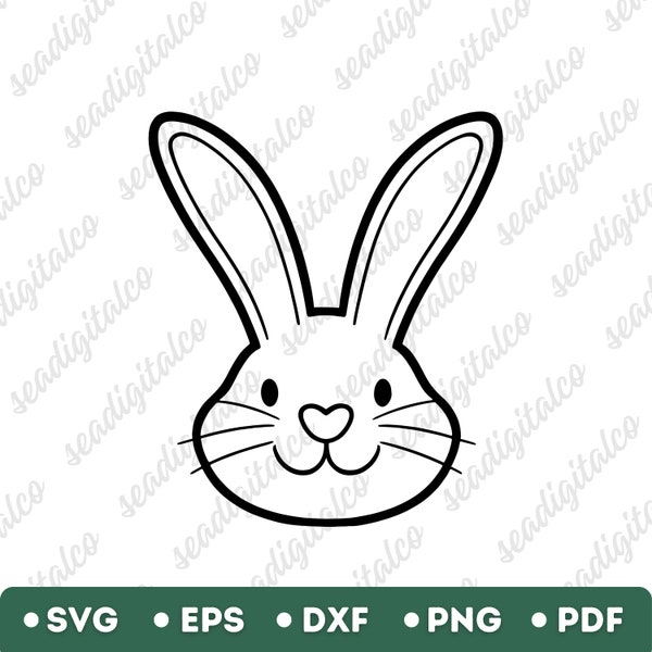 Bunny Face SVG, Easter Bunny SVG, Bunny Head SVG, Cute Easter Bunny Svg, Bunny Clipart, Easter Clipart, Rabbit Face, Cricut and Silhouette