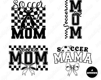 Soccer Mama Bow Retro Shirt Svg-bundel, Trendy Soccer Mom PNG, Coquette Checkered Checkered Soccer Mama Shirt Design