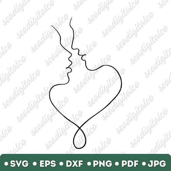 Line Art Couple Svg, One Line Drawing, Digital Clipart Continuous Line Drawing, Minimalist Line Art, Couple illustration, Love Svg Files