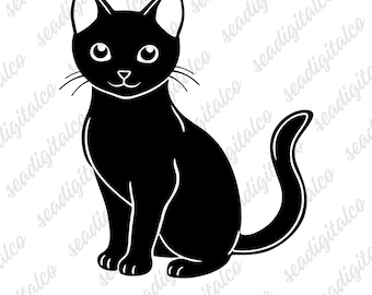 Katze SVG, Sitzende Katze Silhouette, schwarze Katze Silhouette, Kätzchen SVG, Katzenvektor, Haustier Silhouette, SVG-Dateien für Cricut, PNG & DXF, digitale Kunst