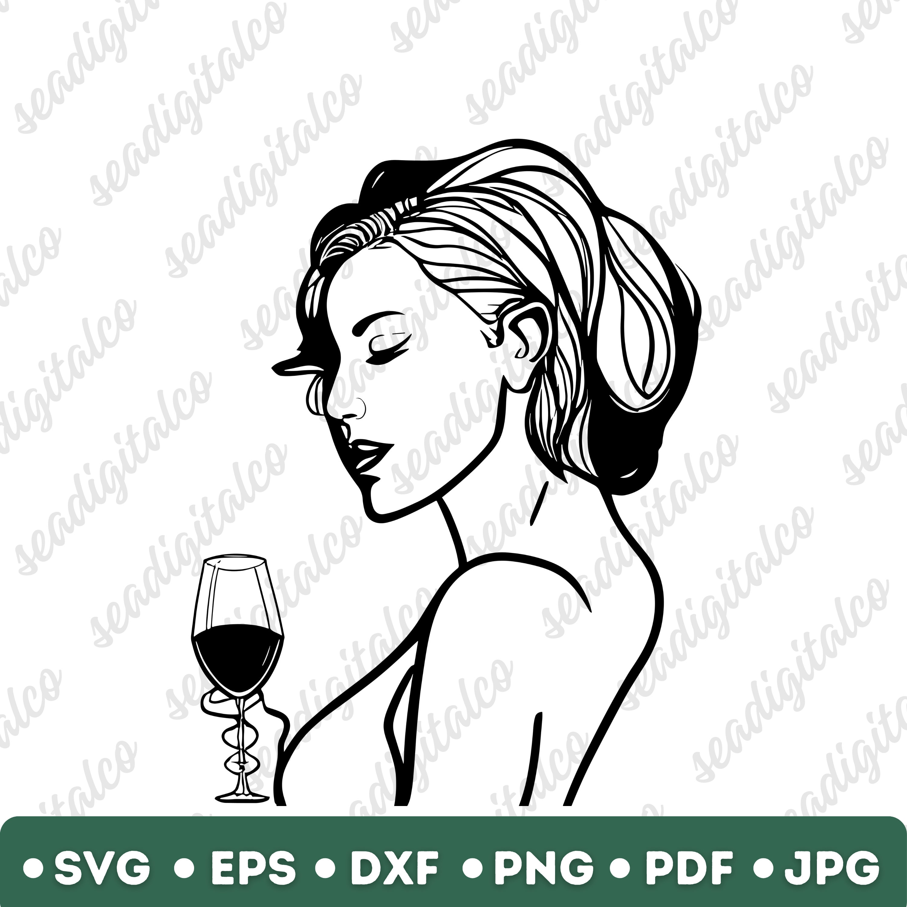 Lady Silhouette Wall Decal - Woman In Hat With Wine Glass - Large Black Vinyl Sticker For Indoor/Outdoor Decor (G7992)