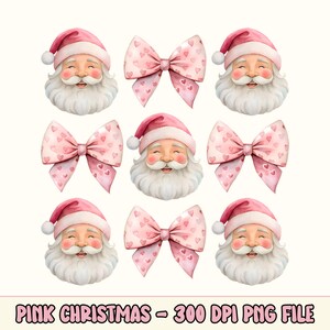 Coquette Pink Christmas Bow PNG | Vintage Pink Santa Sublimation Design | Retro Christmas & Holiday PNG for Shirts and Crafts