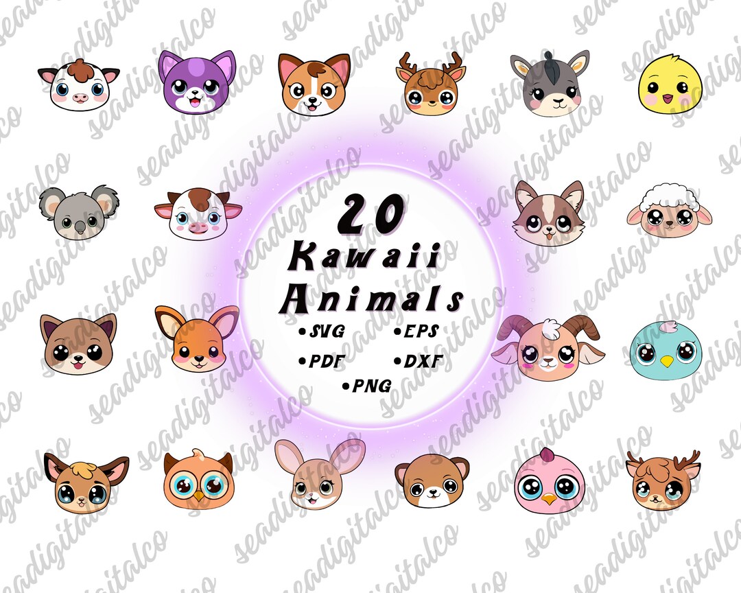 20 Kawaii Animals SVG Bundle, Kawaii Clipart, Png and Svg Files, Baby ...