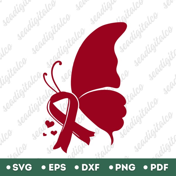 Butterfly HIV Svg, Hiv Awareness Svg, Red Ribbon Svg, Aids Awareness Clip Art, Cut File Cricut, Vector Illustration, Instant Download, PNG