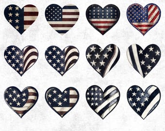 Distressed USA Flag Heart PNG Sublimation Design, Rustic American Flag Clipart, Patriotic 4th of July Heart Png, Vintage USA Graphic File