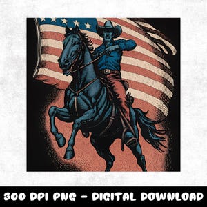 Patriotic Cowboy Horse Riding PNG, Grunge American Flag Clipart, Retro Cowboy on Horse Sublimation, Rustic Usa Printable Design