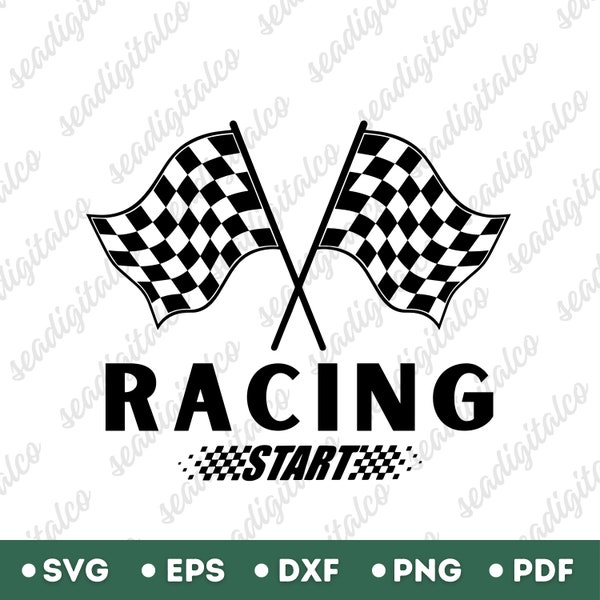 Racing Flag Svg, Start Flags Svg, Nascar Racing Svg, Racing Car Svg, Checkered Flag Svg, Race Day Shirt Svg, Cut File For Cricut, DXF & PNG