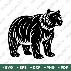Bear Silhouette SVG for Cricut, Grizzly Bear Svg, Wild Animal Forest Cut File for Vinyl Crafts, Outdoor Wildlife Bear Clipart PNG DXF Design