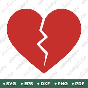 Broken Heart SVG, Red Broken Heart Cricut Cut File, Heart Clip Art, Broken Heart Silhouette, Valentines Day Svg Vector Files, PNG & DXF