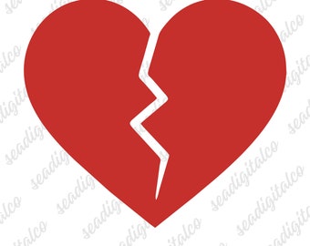 Broken Heart SVG, Red Broken Heart Cricut Cut File, Heart Clip Art, Broken Heart Silhouette, Valentines Day Svg Vector Files, PNG & DXF