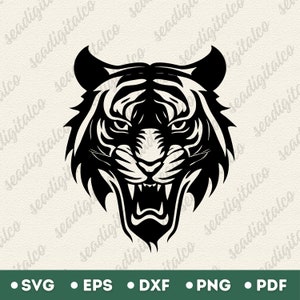 Tiger Kopf SVG, Tiger Gesicht SVG, Tiger Clip Art, Tiger Silhouette, Tiger Logo Vektor, Tiger SVG Schnittdateien für Cricut, Tiere Designs, DXF