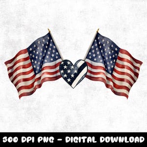 Patriotic American Flag Heart PNG Sublimation Design for 4th of July, USA Independence Day Clipart for T-Shirts Mugs Crafts