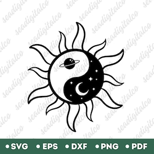 Celestial Sun and Moon Svg, Mystical Svg, Space Svg, Mystical Print for Shirt, Moon Stars Vector, Svg Files for Cricut and Silhouette, DXF