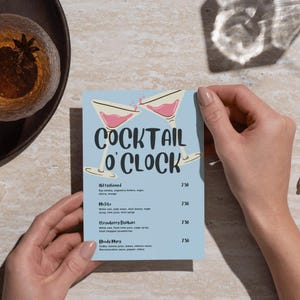 Cocktailkaart | Happy Hour-menu | Bewerkbare en afdrukbare sjabloon | door Curly Ideas