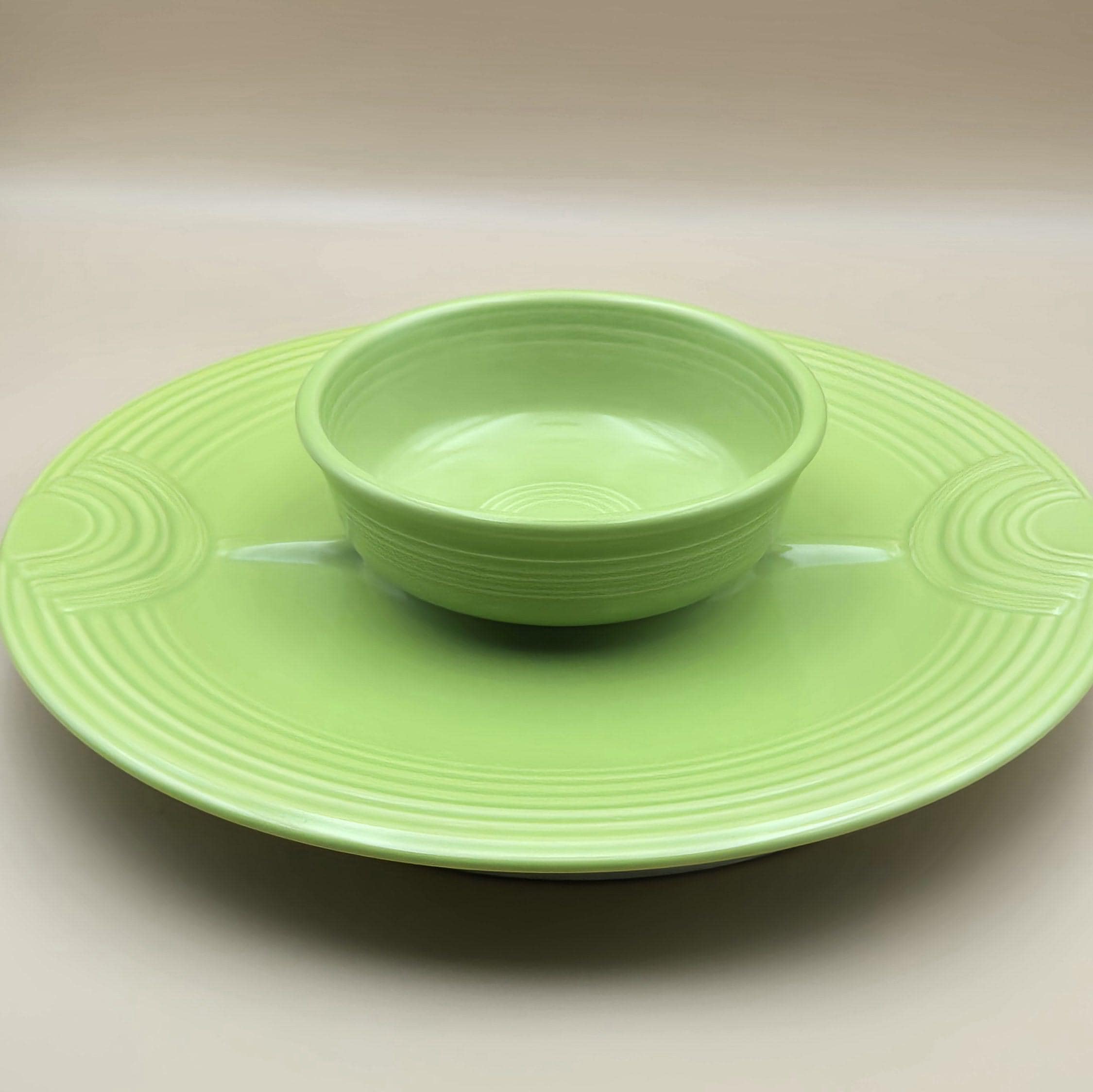 Fiesta Chartreuse Chip & Dip Set, Retired Fiesta Ware Homer Laughlin Hostess Tray Vintage Fiesta Tableware Green Fiesta Ware Hostess Platter