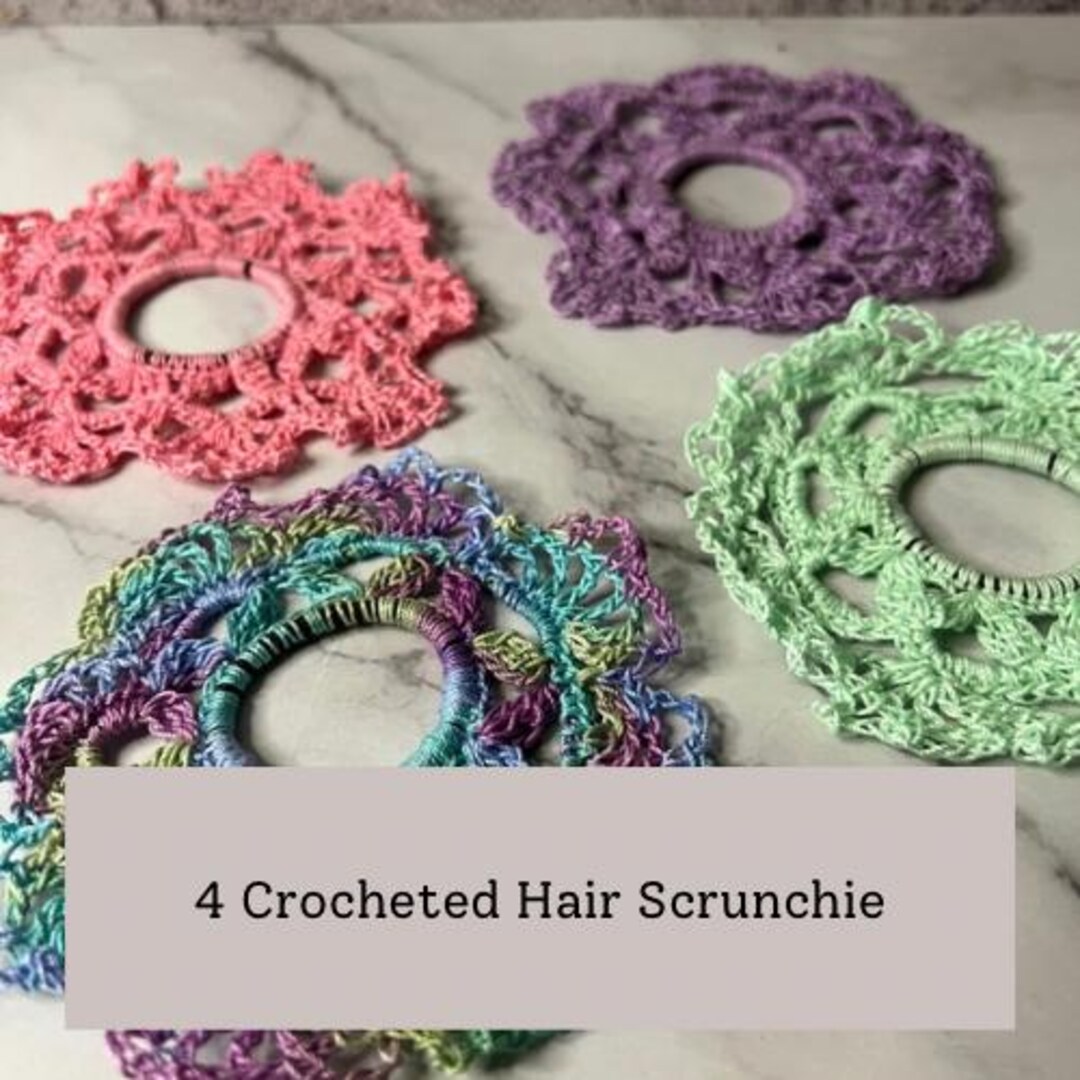 4 Scrunchies Pour Cheveux Faits Main En Crochet - Multicolores Pour Femmes