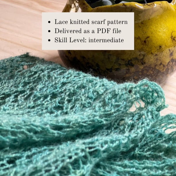 Cascading Diamonds Lace Knit Scarf Pattern | PDF Knitting Pattern for Intermediate Knitters | Lace Scarf Knitting Pattern