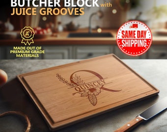 Personalized Cutting Board -Wood Rectangular Butcher Block with Juice Groove-Wedding Gift-Anniversary Gift–Couple Gift–Custom Engraved Board