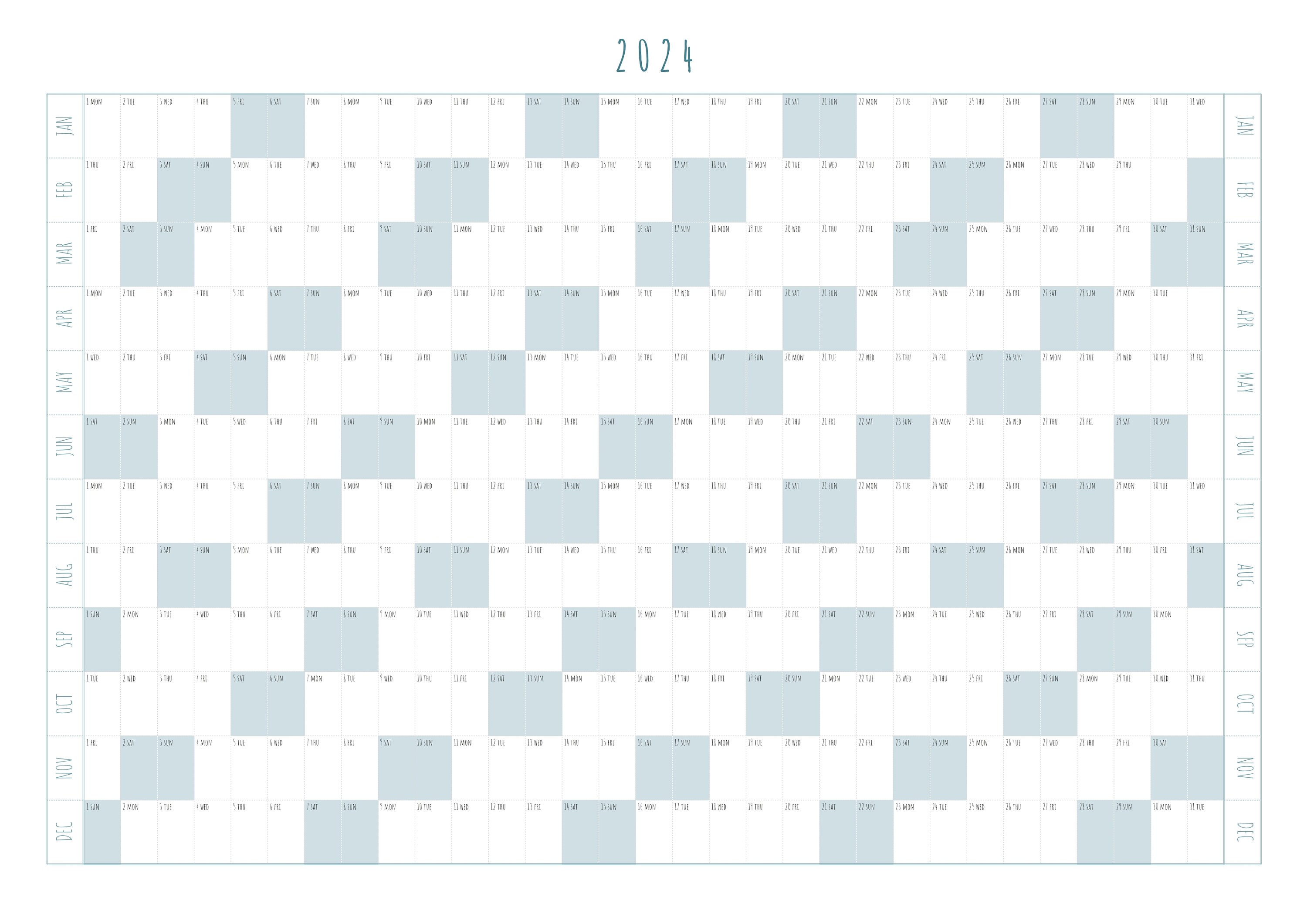 Printable Wall Calendar Planner 2024 A2 Annual Yearly Planner Jan-dec ...