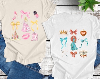 Disney Magic Mirror Princess Shirt, Princess Coquette Bow Disney Shirt, Disney Princess Cute Ribbons And Bows Pastel Colors Logo T-Shirt
