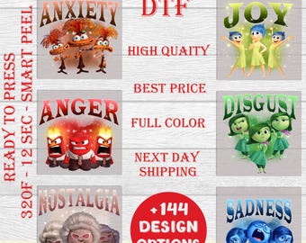 Inside Out 2 Characters DTF Transfers, Inside Out Emotions DTF Print, DTF Transfers Ready for Press, Direct to Film, Disney Inside Out Dtf