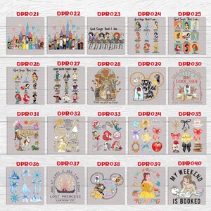 May include: A collage of 40 different Disney princess-themed designs. Each design features a different princess, quote, or image. The designs are arranged in a grid of 5 rows and 8 columns. The designs are all in a light gray color scheme.