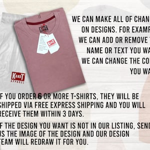 May include: A pink t-shirt with the text "KANDT APPAREL" on the front. The text "IF YOU ORDER 6 OR MORE T-SHIRTS, THEY WILL BE SHIPPED VIA FREE EXPRESS SHIPPING AND YOU WILL RECEIVE THEM WITHIN 3 DAYS." is also visible.