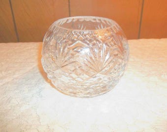 Crystal Rose Bowl Vase - Cut-Glass Diamond & Leaf Design, Starburst Base, Vintage 1930s  - FREE Gift Included!!